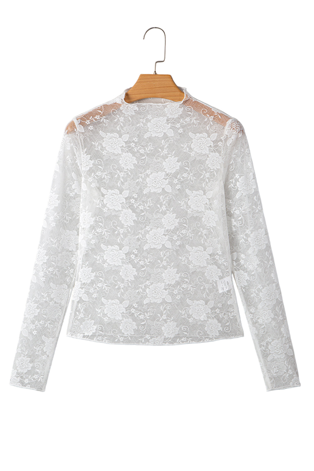 Threaded Pear Myla Sheer Floral Lace Mesh Mock Neck Long Sleeve Top - Image 7