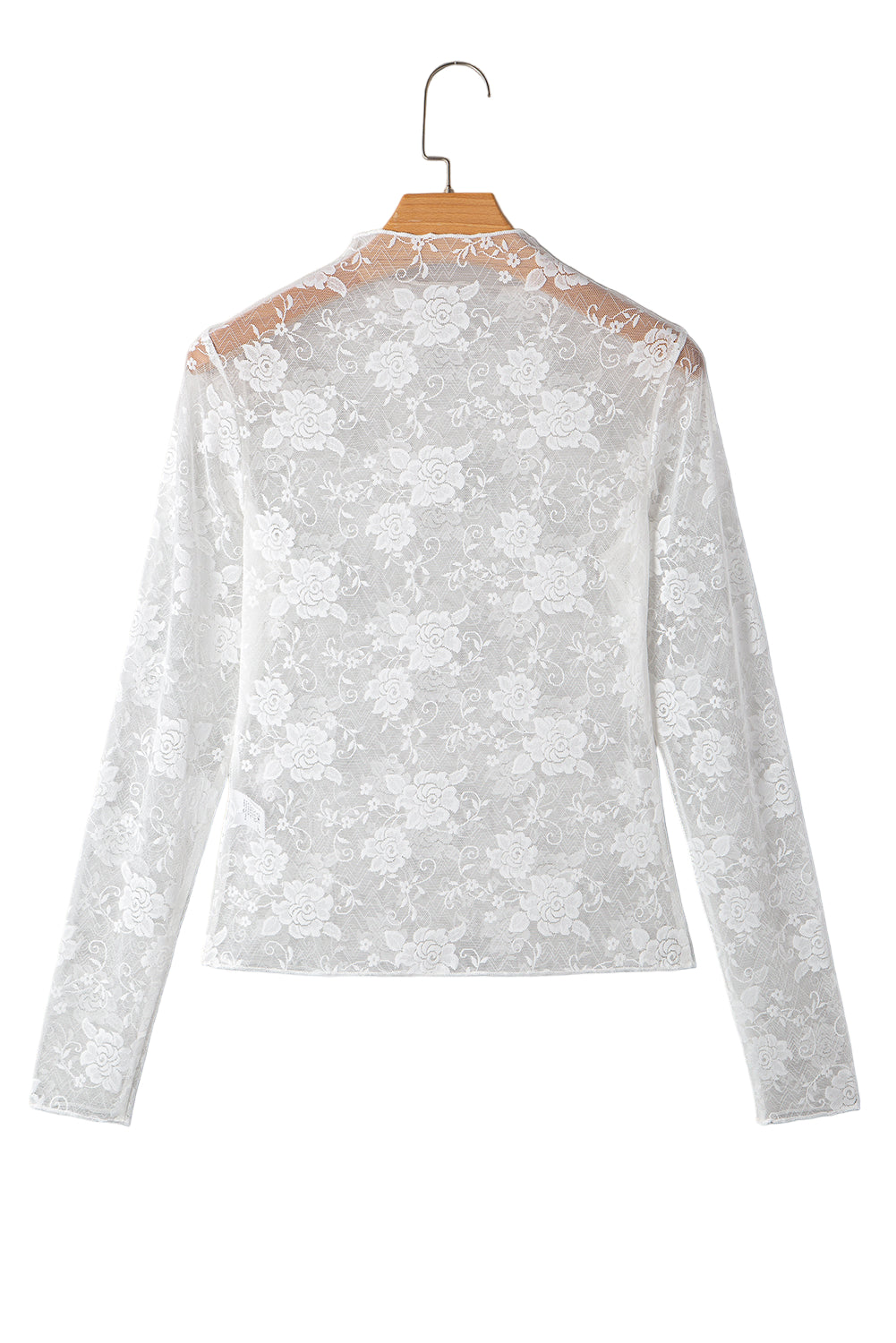 Threaded Pear Myla Sheer Floral Lace Mesh Mock Neck Long Sleeve Top - Image 8