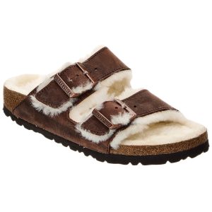 Birkenstock Arizona Shearling Waxy Leather Oiled Habana