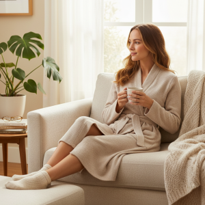 Barefoot Dreams Cozychic Lite Ribbed Robe - Women's Soft Loungewear Bathrobe with Shawl Collar; Tie Belt. Nylon-Rayon Blend