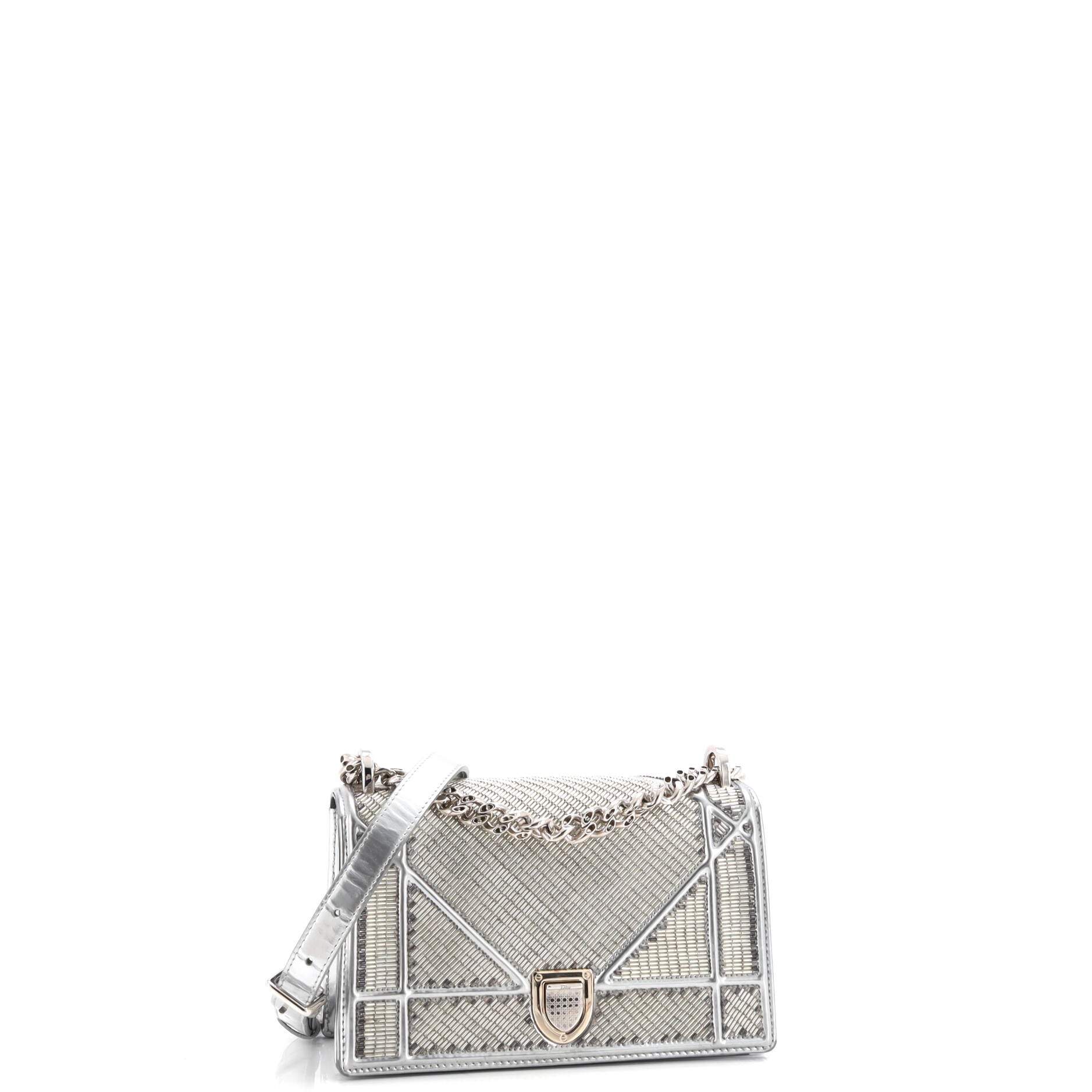 Pre-Loved Christian Dior Diorama Flap Bag Beaded Leather Small - Image 2