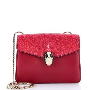 Pre-Loved Bvlgari Serpenti Forever Square Shoulder Bag Leather and Stingray Small