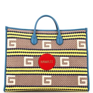Pre-Loved Gucci Getaways Convertible Open Tote Embroidered Woven Fabric Large
