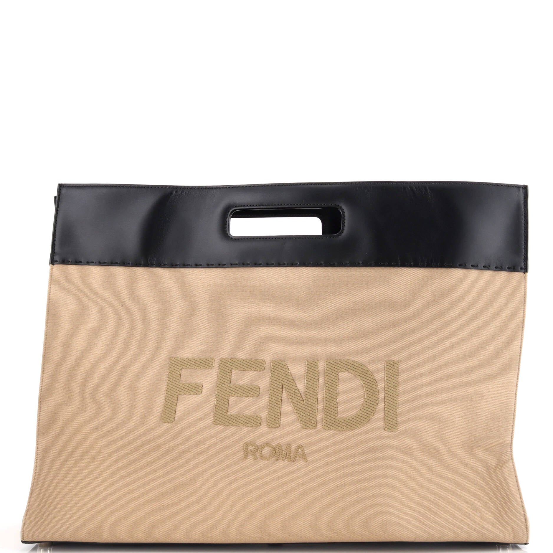 Pre-Loved Fendi Cut Out Handle Shopper Tote Canvas Large