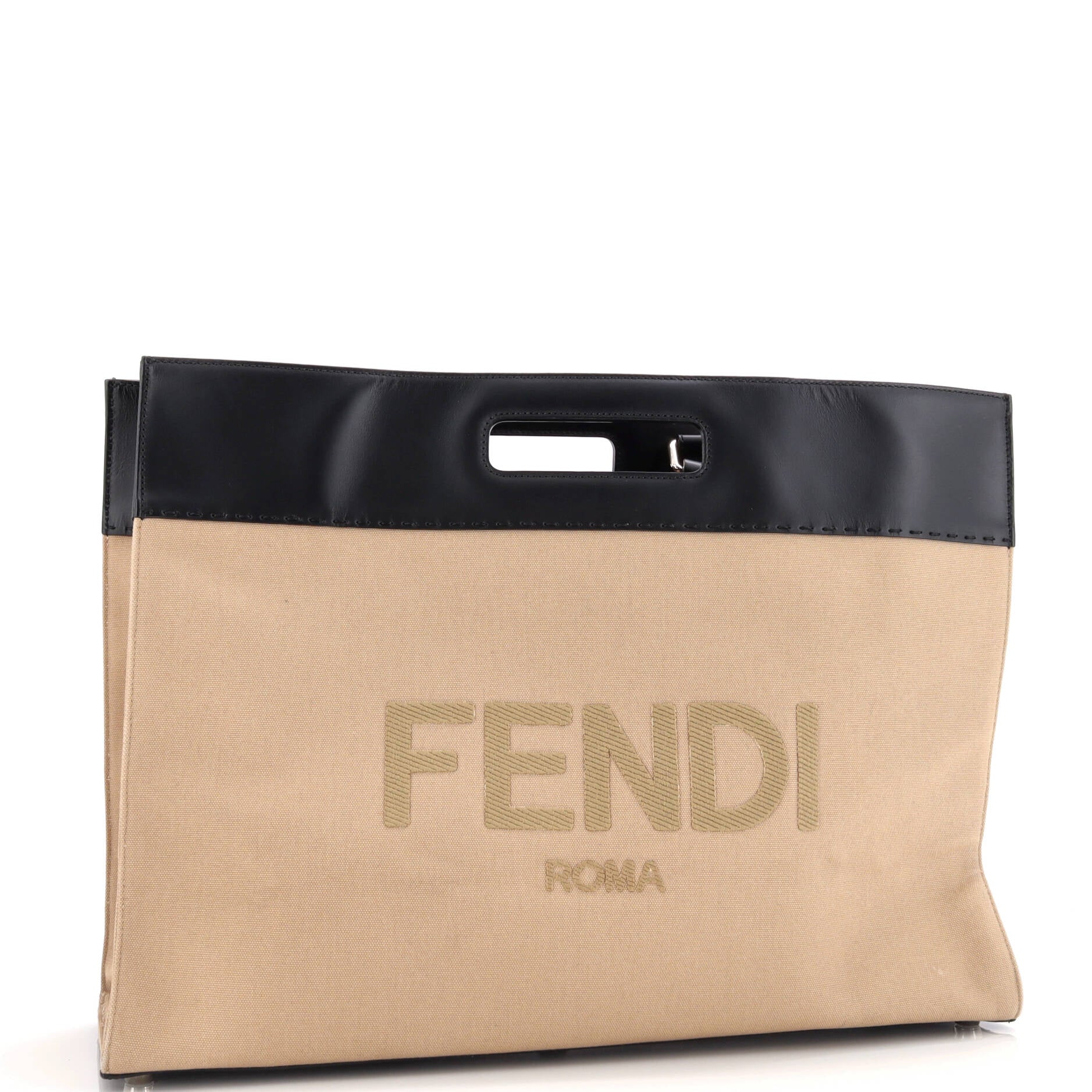 Pre-Loved Fendi Cut Out Handle Shopper Tote Canvas Large - Image 2