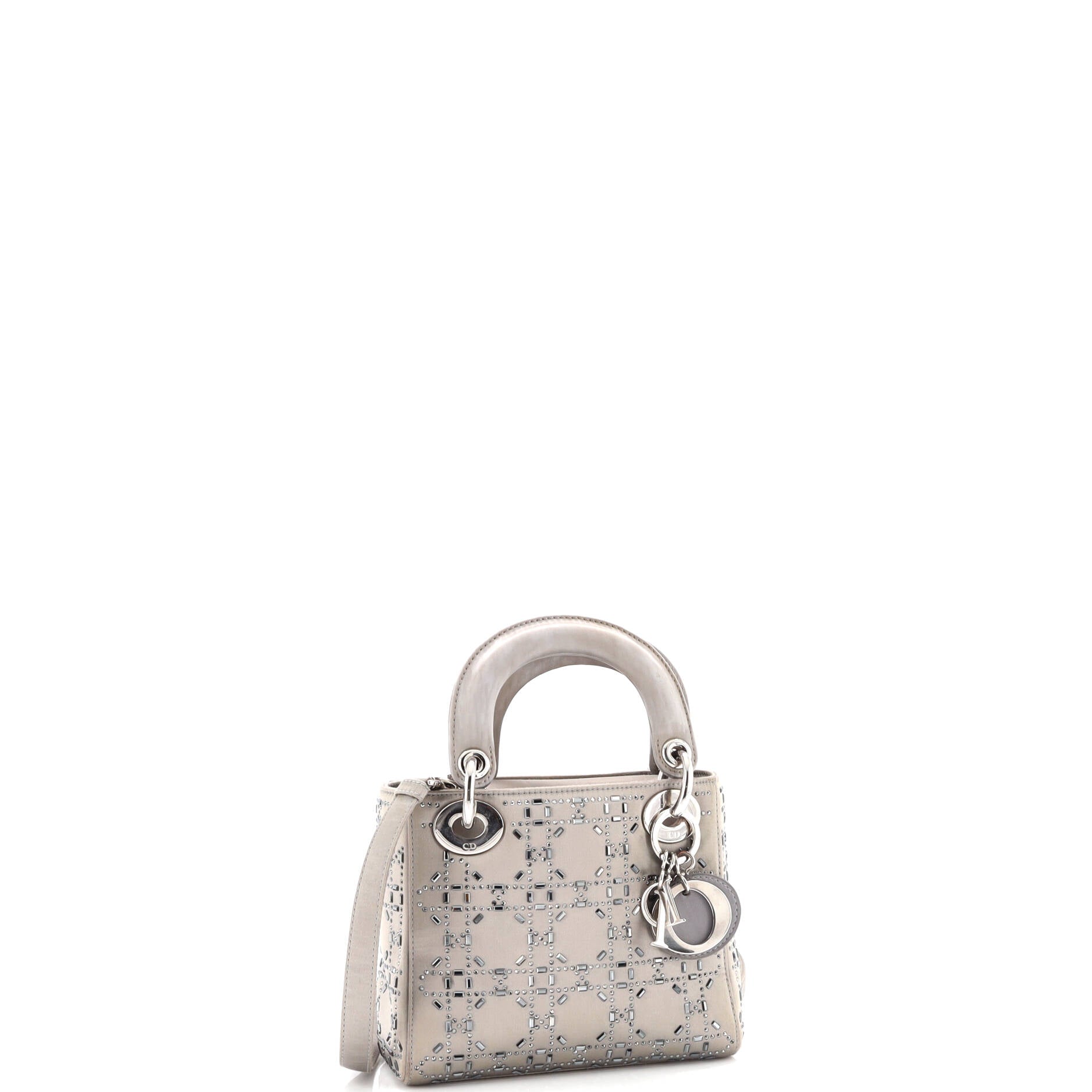 Pre-Loved Christian Dior Lady Dior Bag Crystal Embellished Cannage Quilt Satin Mini - Image 2