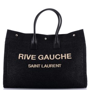 Pre-Loved Saint Laurent Rive Gauche Shopper Tote Raffia with Canvas Large