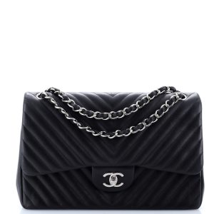 Pre-Loved Chanel Classic Double Flap Bag Chevron Lambskin Jumbo