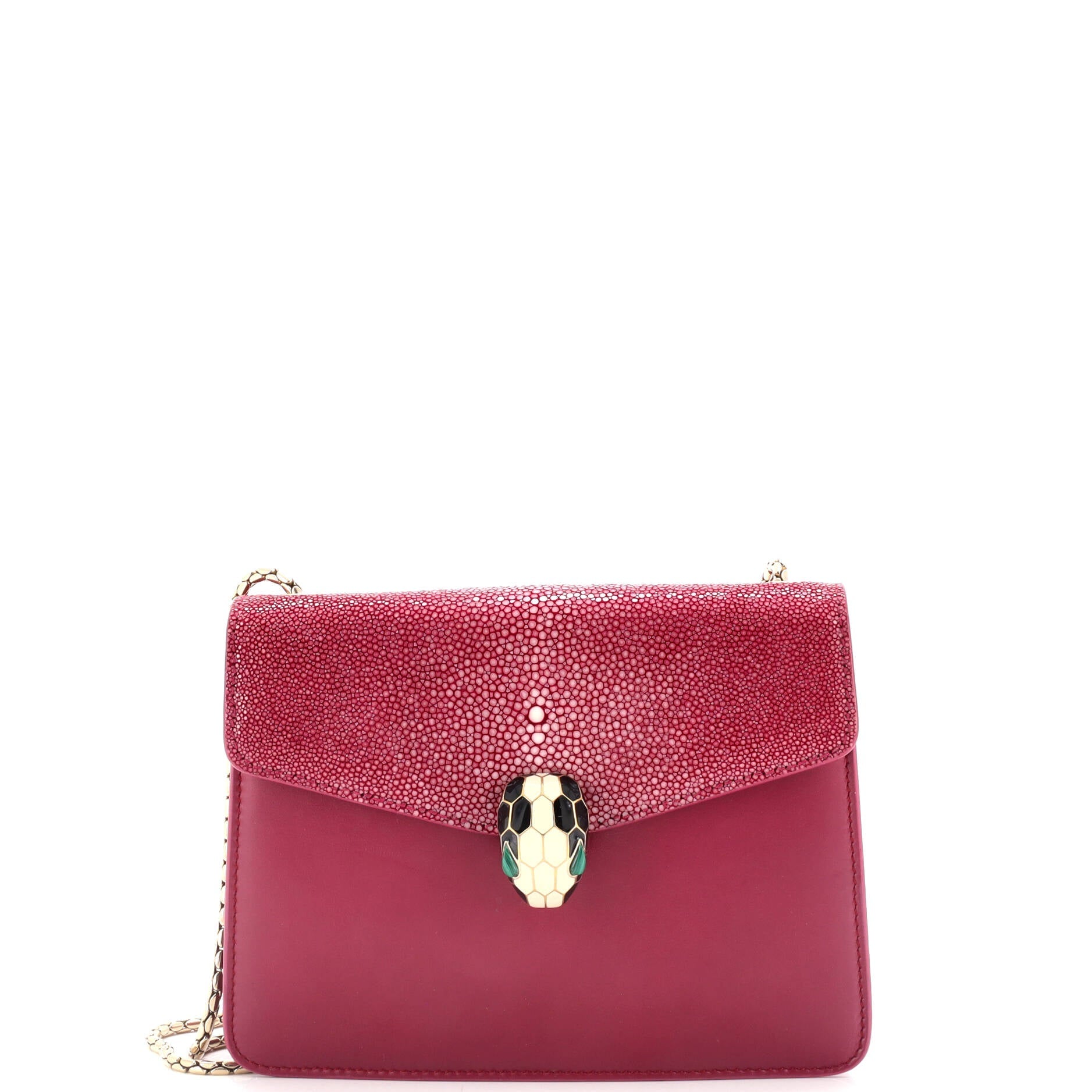 Pre-Loved Bvlgari Serpenti Forever Square Shoulder Bag Leather and Stingray Small