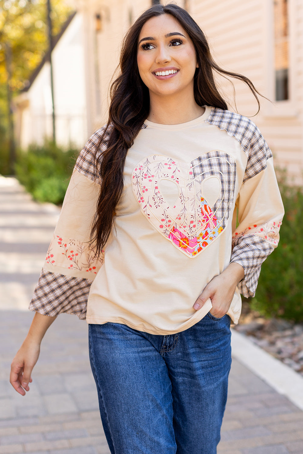 Emilia Plaid Floral Peace Heart Long Sleeve Top by Threaded Pear - Image 9