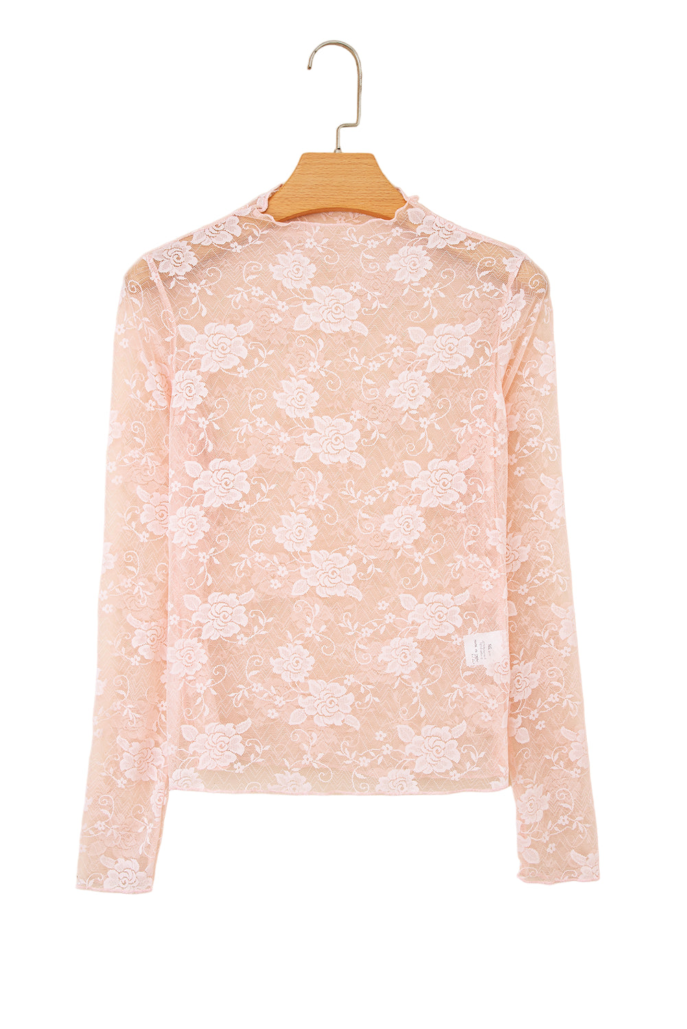 Threaded Pear Myla Sheer Floral Lace Mesh Mock Neck Long Sleeve Top - Image 11
