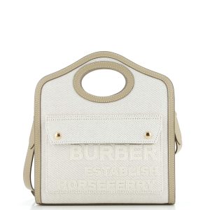 Pre-Loved Burberry Logo Pocket Tote Canvas with Leather Mini