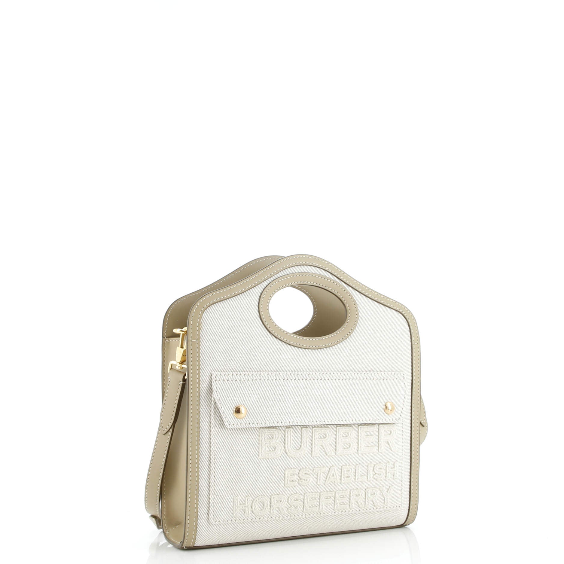 Pre-Loved Burberry Logo Pocket Tote Canvas with Leather Mini - Image 2