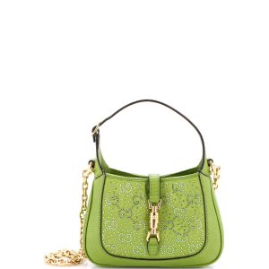 Pre-Loved Gucci Jackie 1961 Chain Hobo GG Embellished Canvas with Lizard Mini