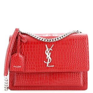 Pre-Loved Saint Laurent Sunset Crossbody Bag Crocodile Embossed Leather Medium