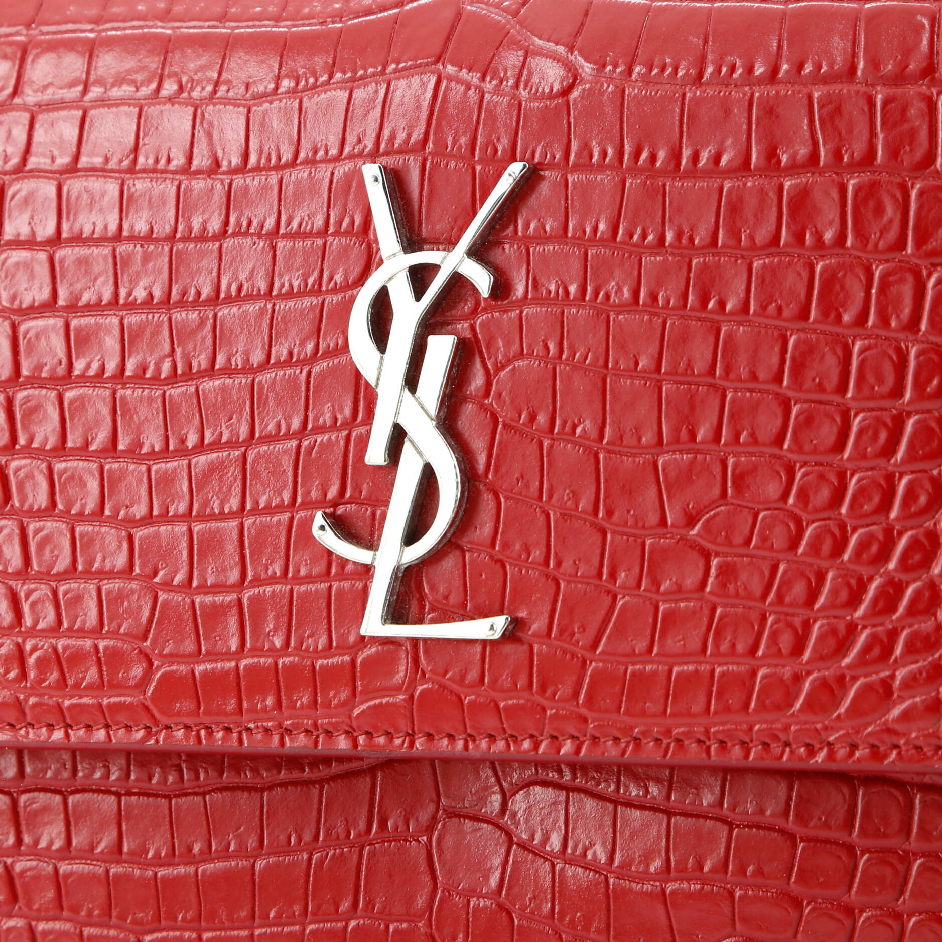 Pre-Loved Saint Laurent Sunset Crossbody Bag Crocodile Embossed Leather Medium - Image 6