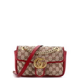 Pre-Loved Gucci GG Marmont Flap Bag Diagonal Quilted GG Canvas with Leather Mini