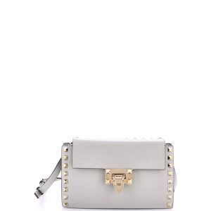 Pre-Loved Valentino Rockstud Flip Lock Flap Bag Leather Small
