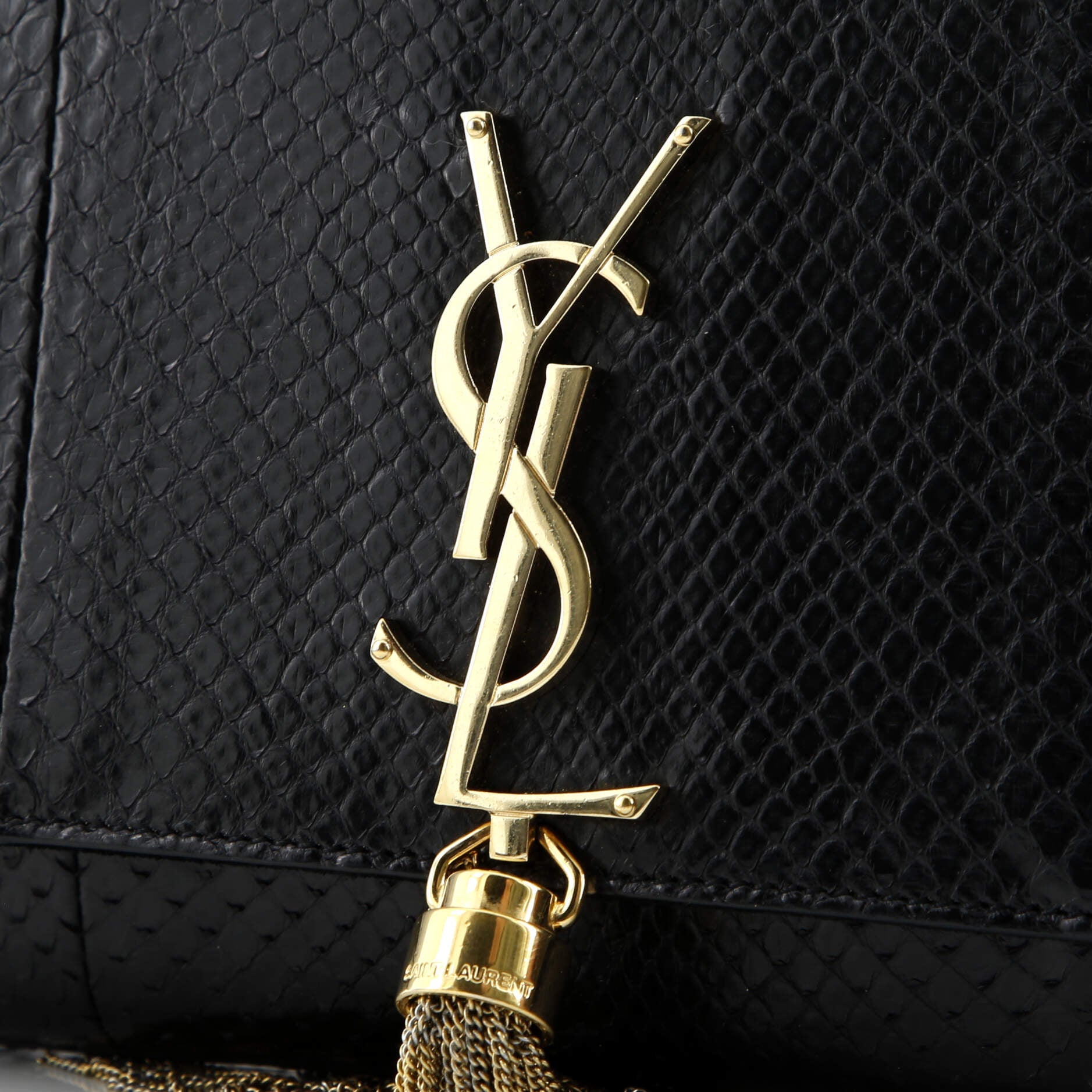 Pre-Loved Saint Laurent Classic Monogram Tassel Crossbody Bag Python Medium - Image 6