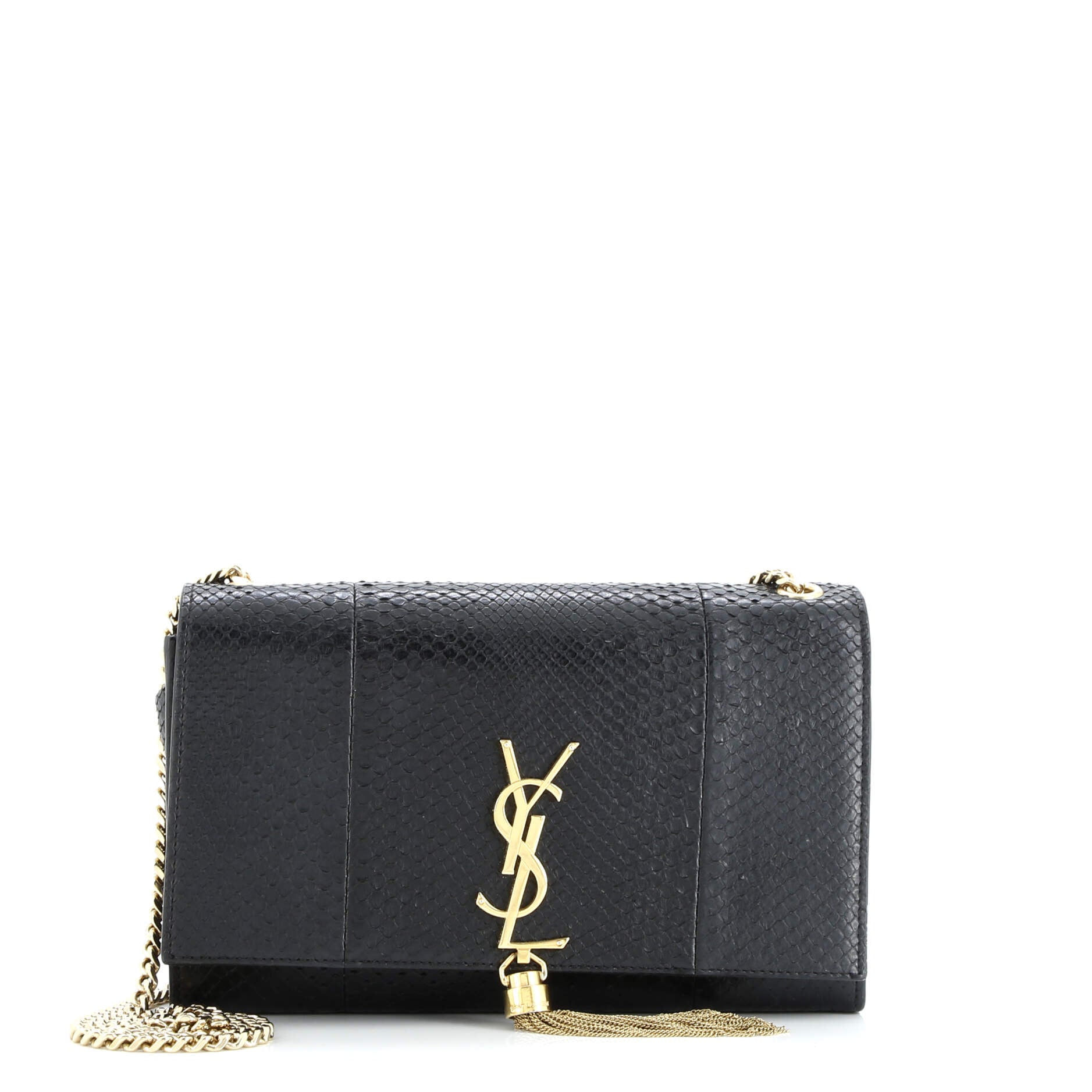 Pre-Loved Saint Laurent Classic Monogram Tassel Crossbody Bag Python Embossed Leather Medium