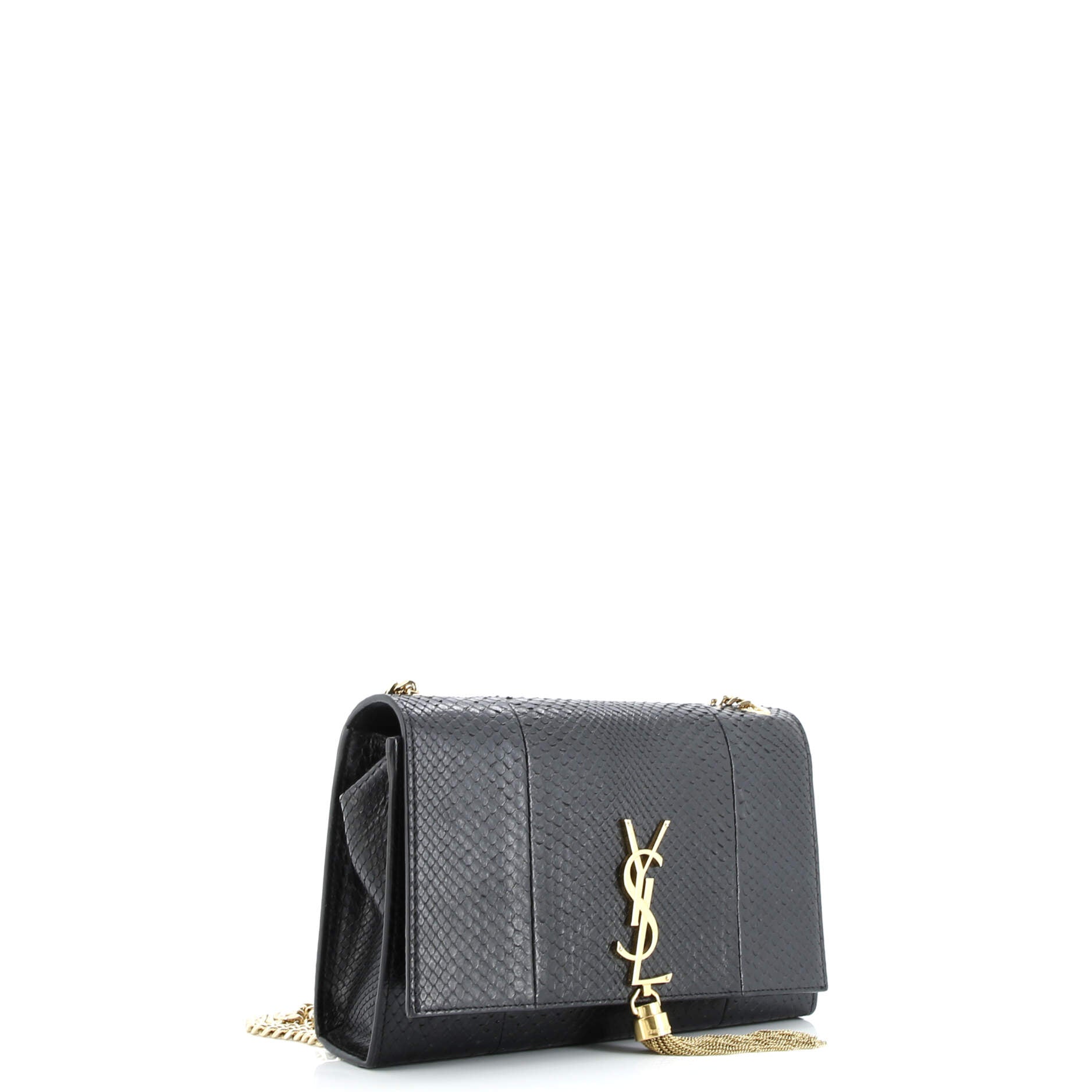 Pre-Loved Saint Laurent Classic Monogram Tassel Crossbody Bag Python Embossed Leather Medium - Image 2