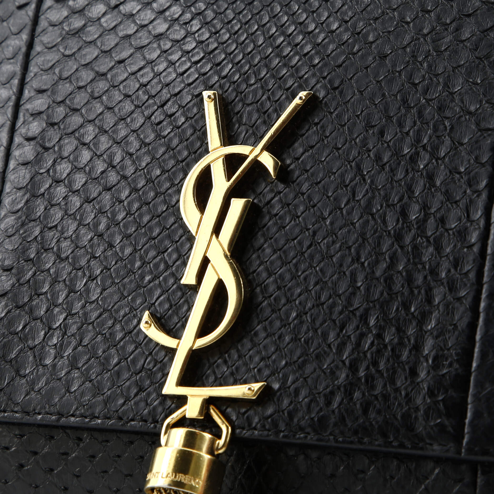 Pre-Loved Saint Laurent Classic Monogram Tassel Crossbody Bag Python Embossed Leather Medium - Image 6