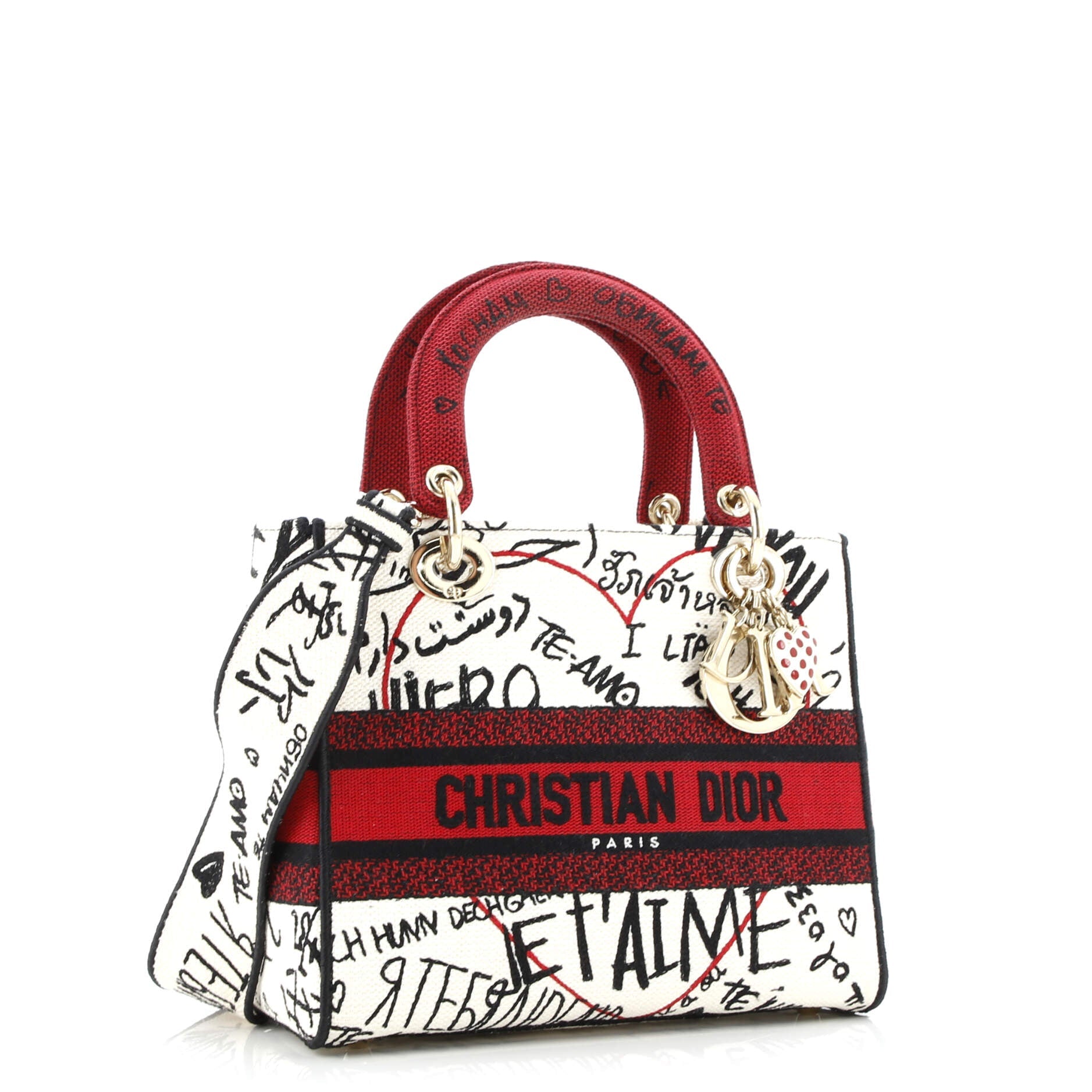 Pre-Loved Christian Dior Lady D-Lite Bag Embroidered Canvas Medium - Image 2