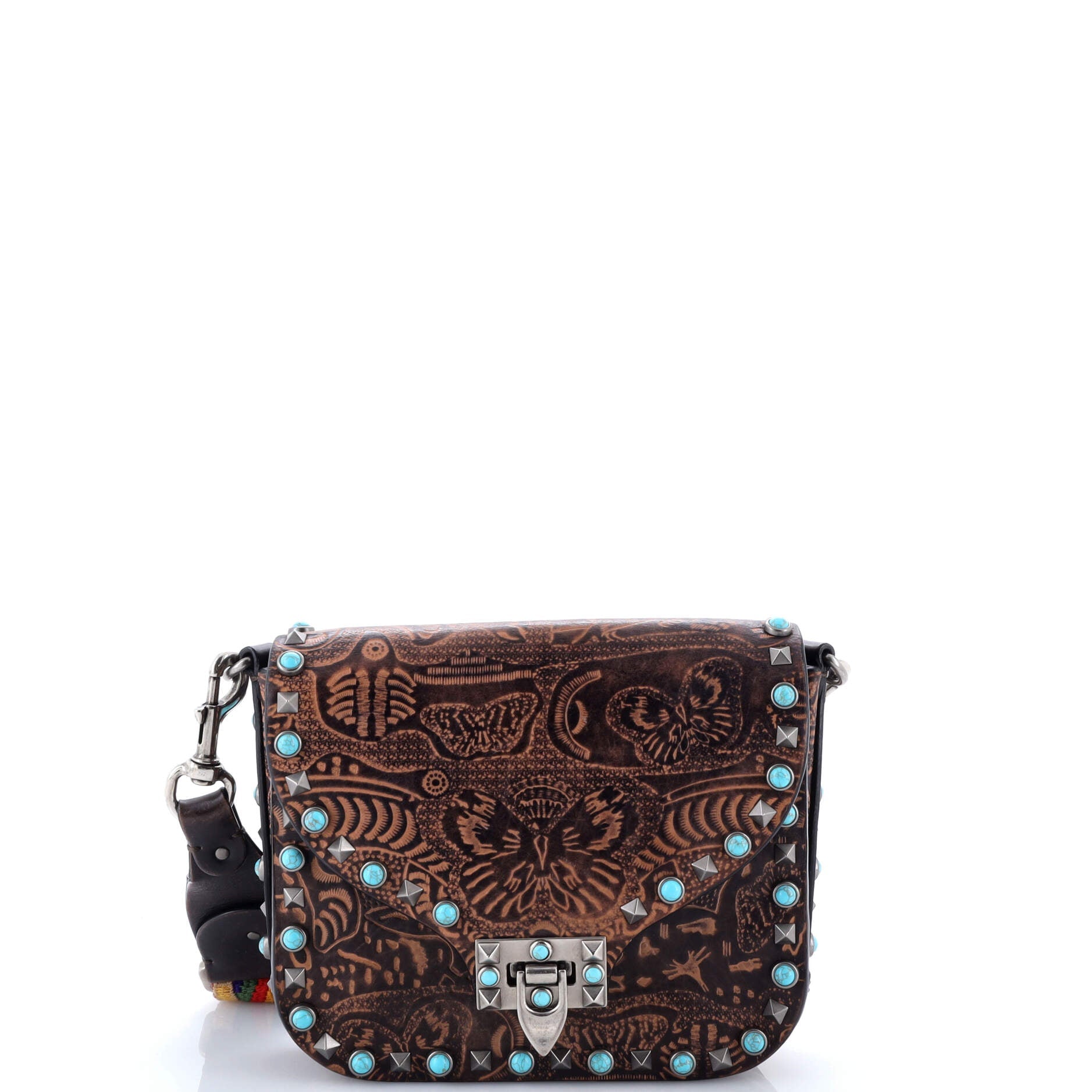 Pre-Loved Valentino Rolling Rockstud Crossbody Bag Santeria Embossed Leather with Cabochons Small