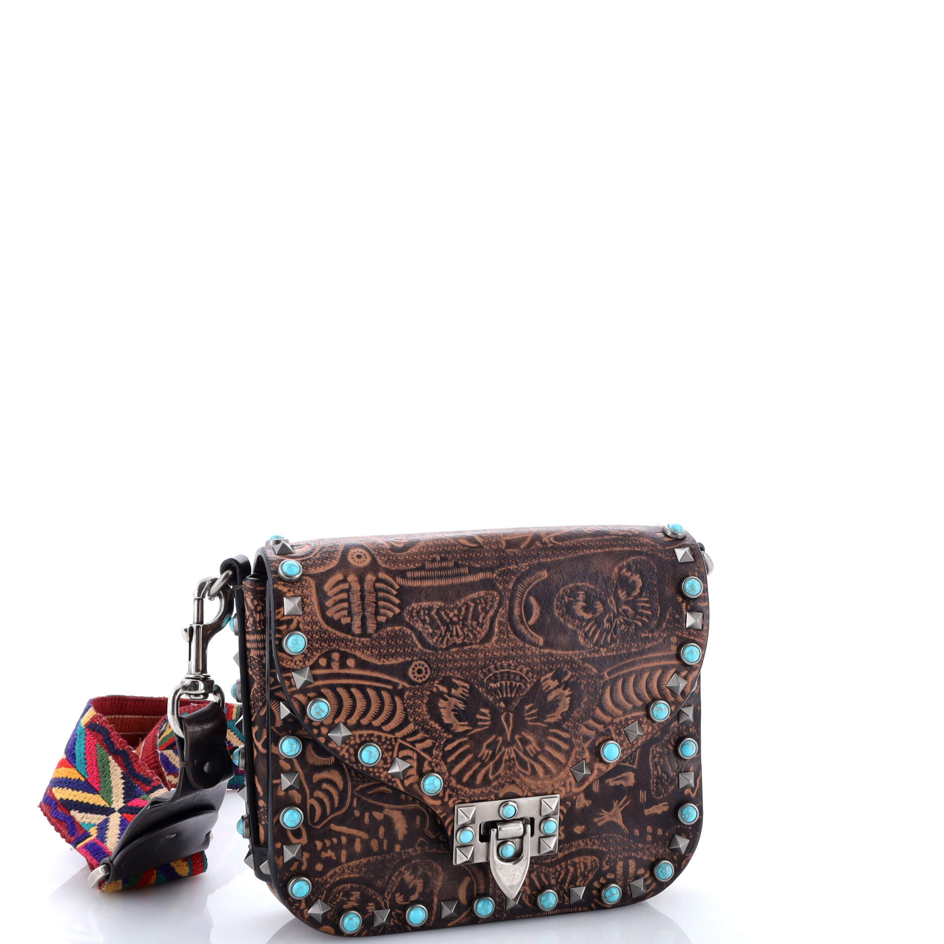Pre-Loved Valentino Rolling Rockstud Crossbody Bag Santeria Embossed Leather with Cabochons Small - Image 2