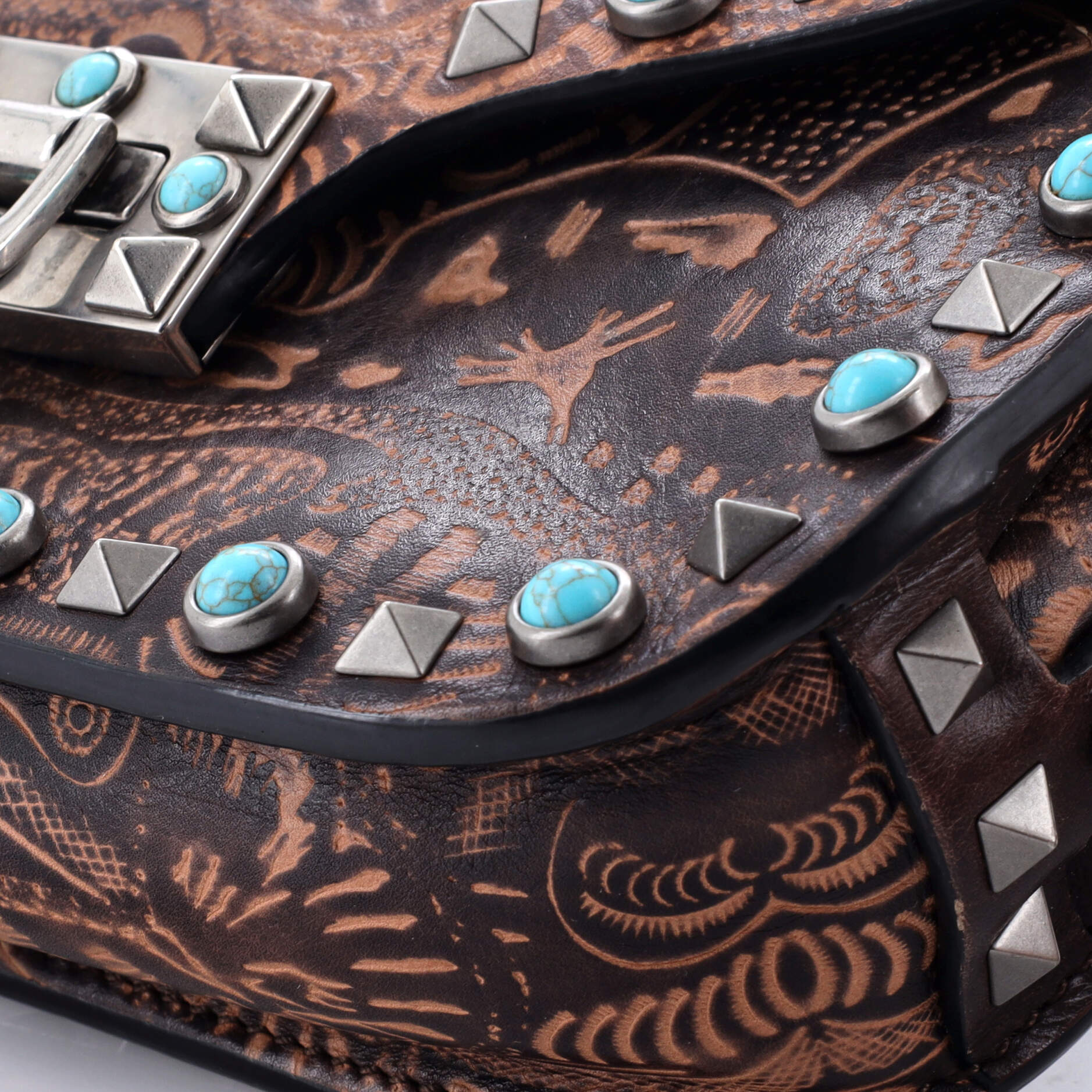 Pre-Loved Valentino Rolling Rockstud Crossbody Bag Santeria Embossed Leather with Cabochons Small - Image 6