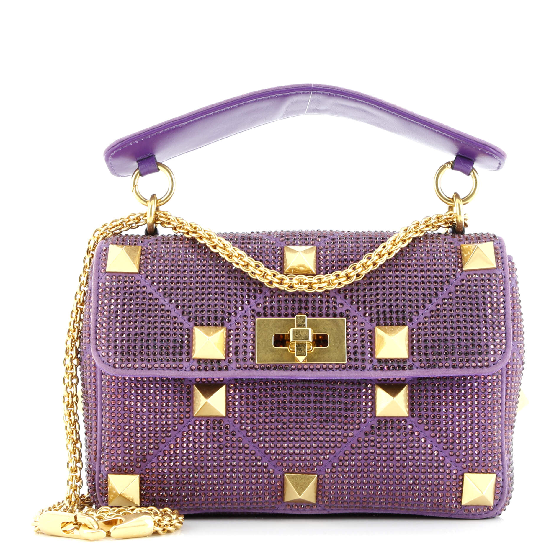 Pre-Loved Valentino Roman Stud Flap Bag Embellished Suede Medium