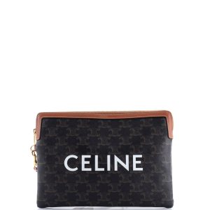 Pre-Loved Celine Logo Zip Wristlet Pouch Triomphe Coated Canvas Small