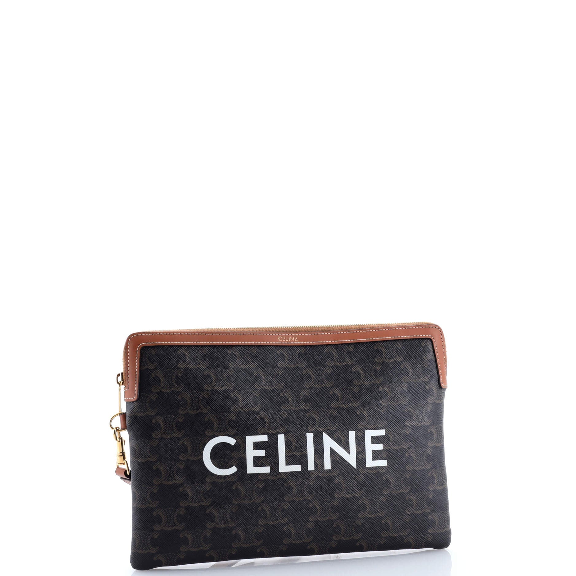 Pre-Loved Celine Logo Zip Wristlet Pouch Triomphe Coated Canvas Small - Image 2