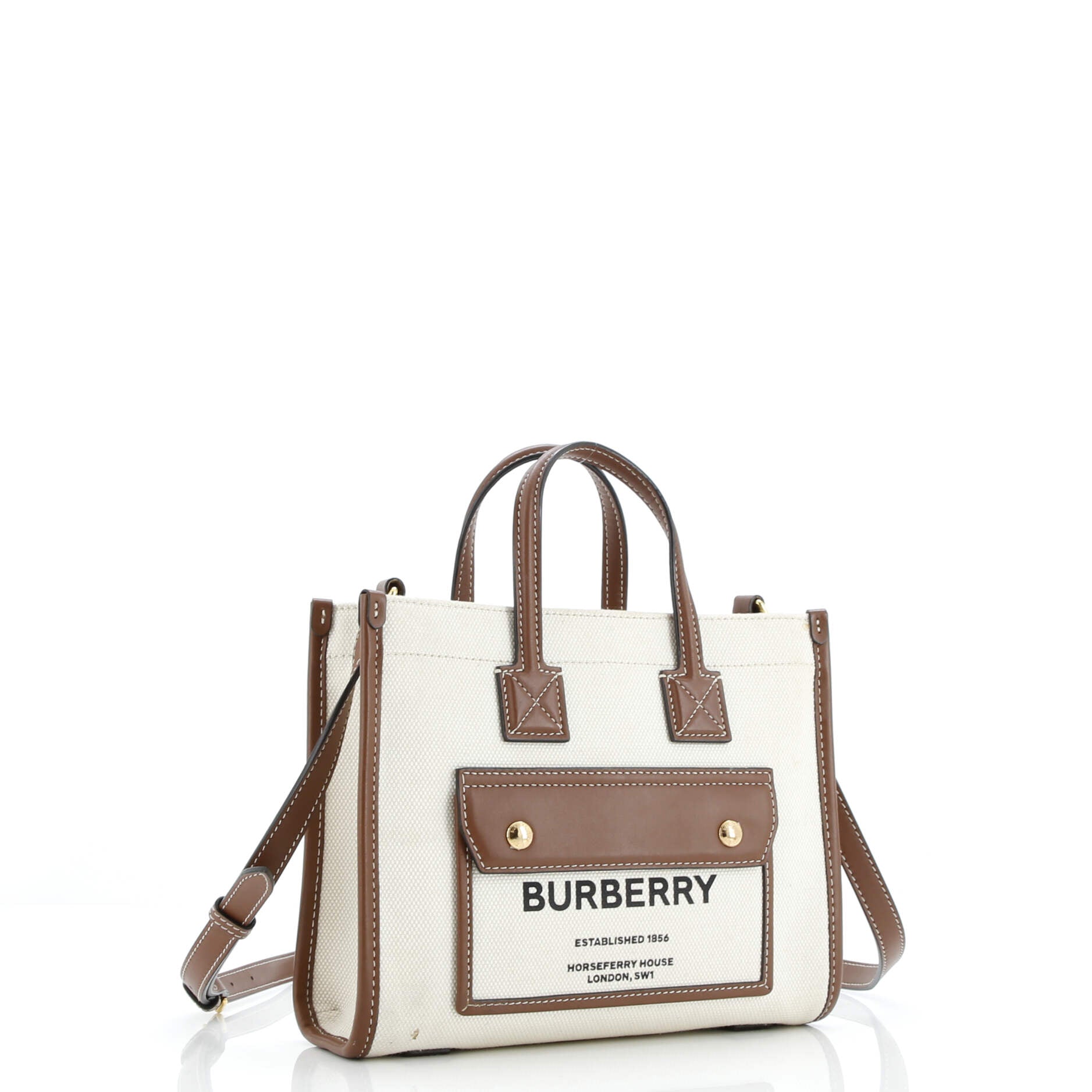 Pre-Loved Burberry Freya Shopping Tote Canvas with Leather Mini - Image 2