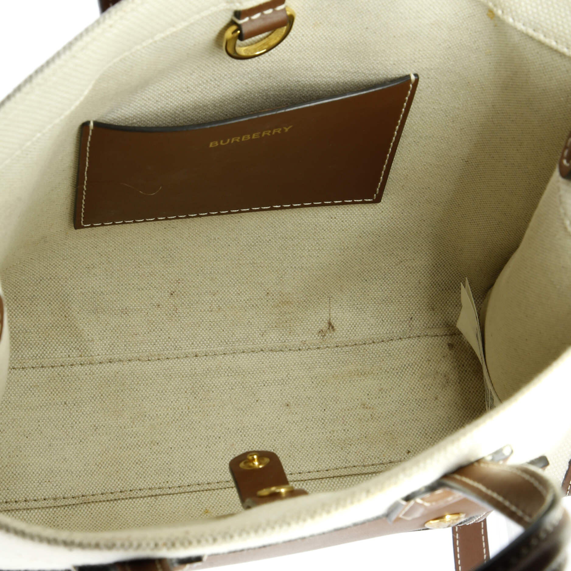 Pre-Loved Burberry Freya Shopping Tote Canvas with Leather Mini - Image 5