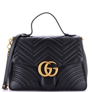 Pre-Loved Gucci GG Marmont Top Handle Flap Bag Matelasse Leather Medium