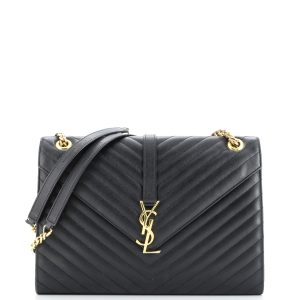 Pre-Loved Saint Laurent Classic Monogram Envelope Satchel Matelasse Chevron Leather Large