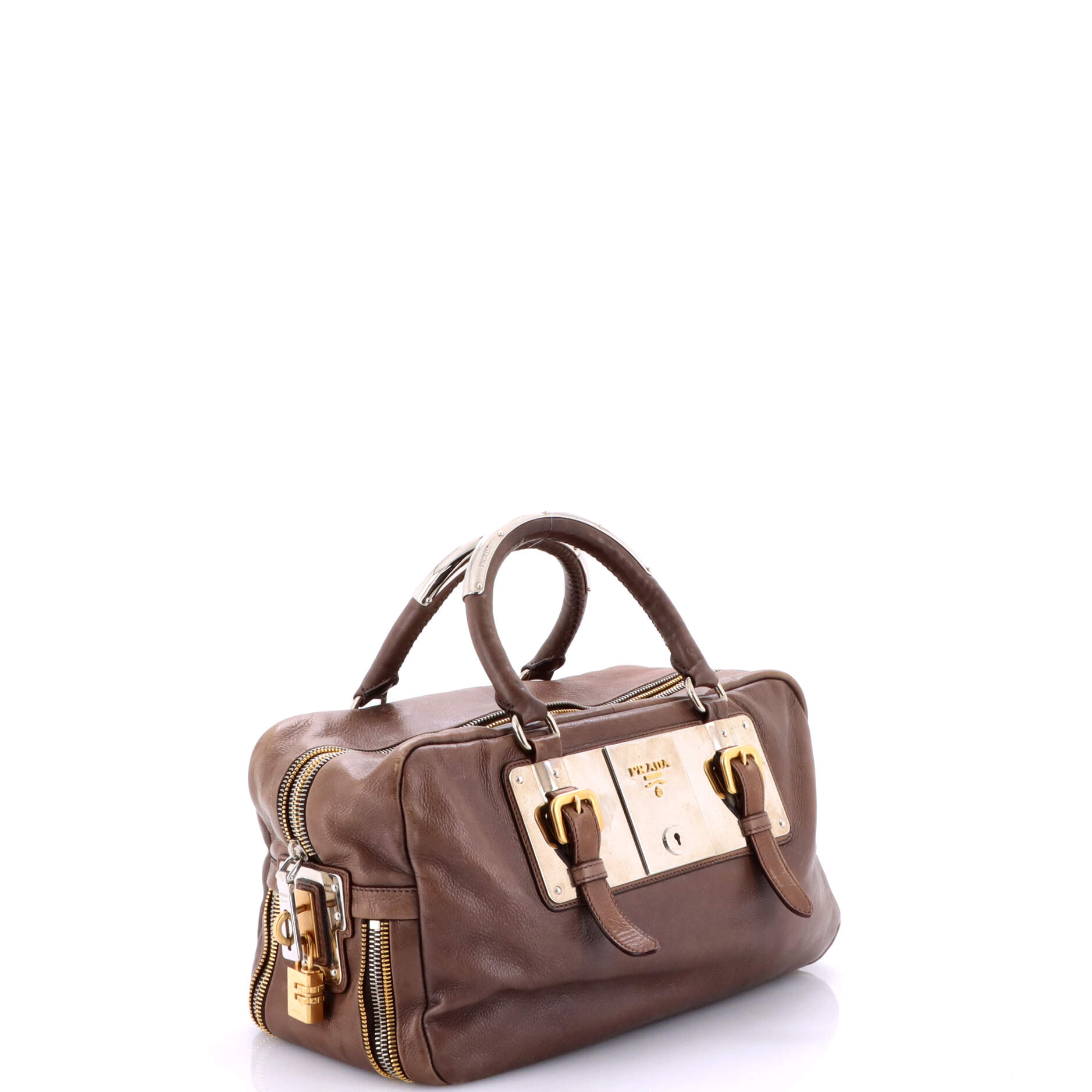 Pre-Loved Prada Lock Plate Zippers Satchel Glace Calf Large - Image 2