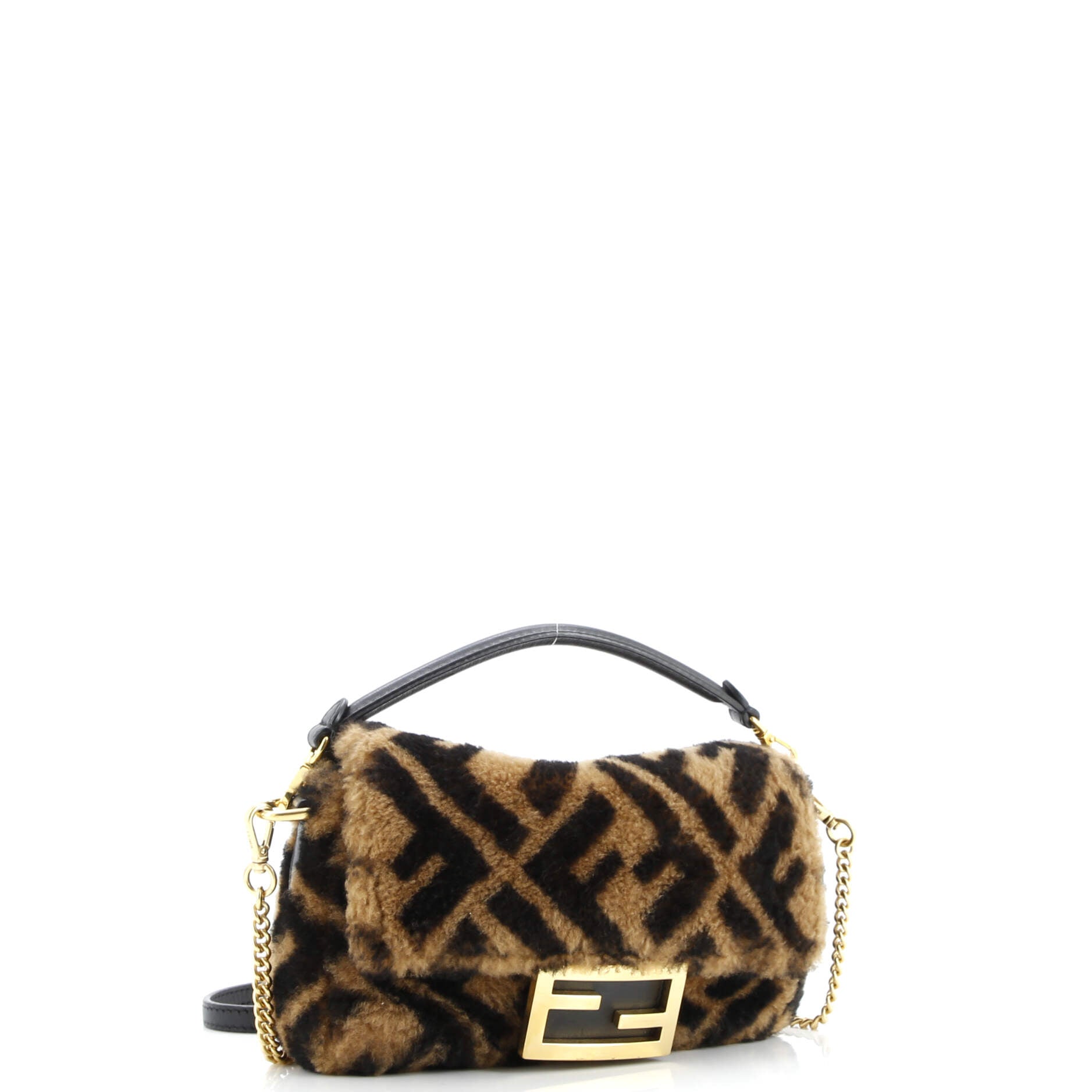 Pre-Loved Fendi Baguette NM Bag Zucca Shearling Mini - Image 2