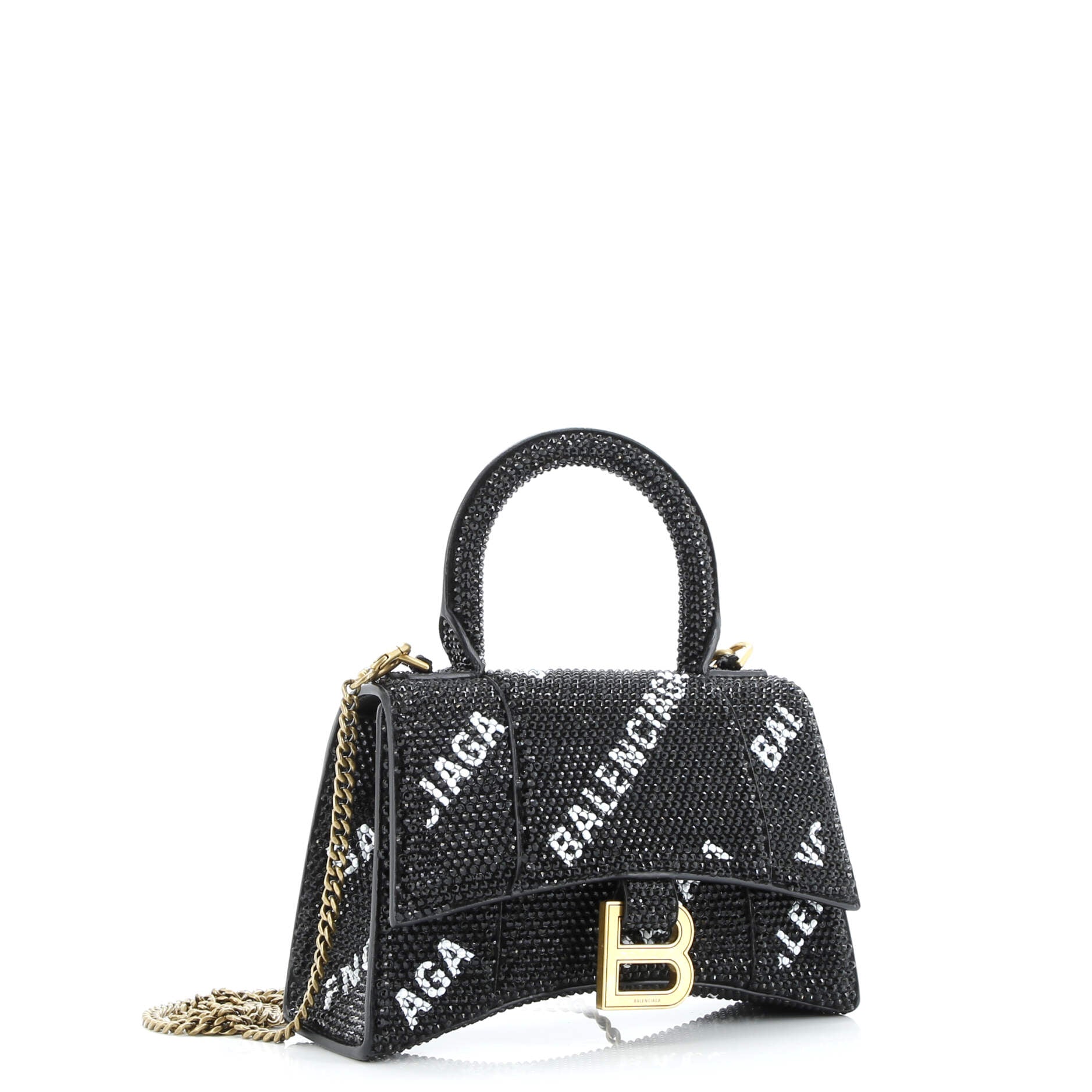 Pre-Loved Balenciaga Hourglass Top Handle Bag Suede and Allover Logo Crystals XS - Image 2