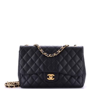 Pre-Loved Chanel Classic Double Flap Bag Quilted Caviar Jumbo