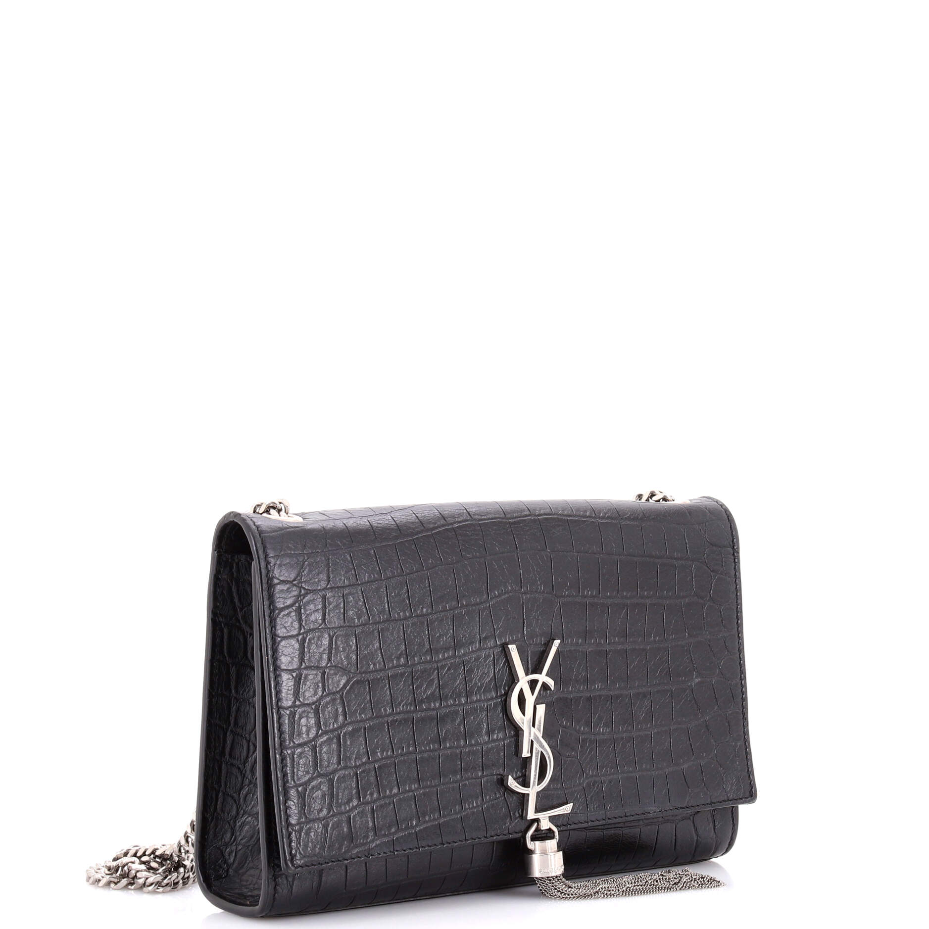 Pre-Loved Saint Laurent Classic Monogram Tassel Crossbody Bag Crocodile Embossed Leather Medium - Image 2