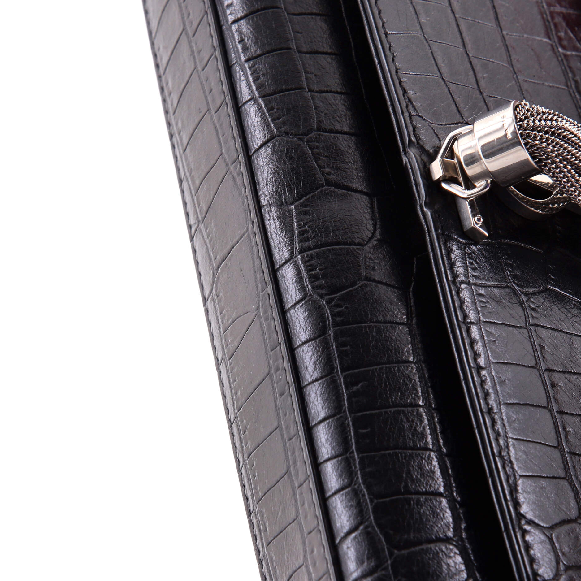 Pre-Loved Saint Laurent Classic Monogram Tassel Crossbody Bag Crocodile Embossed Leather Medium - Image 6