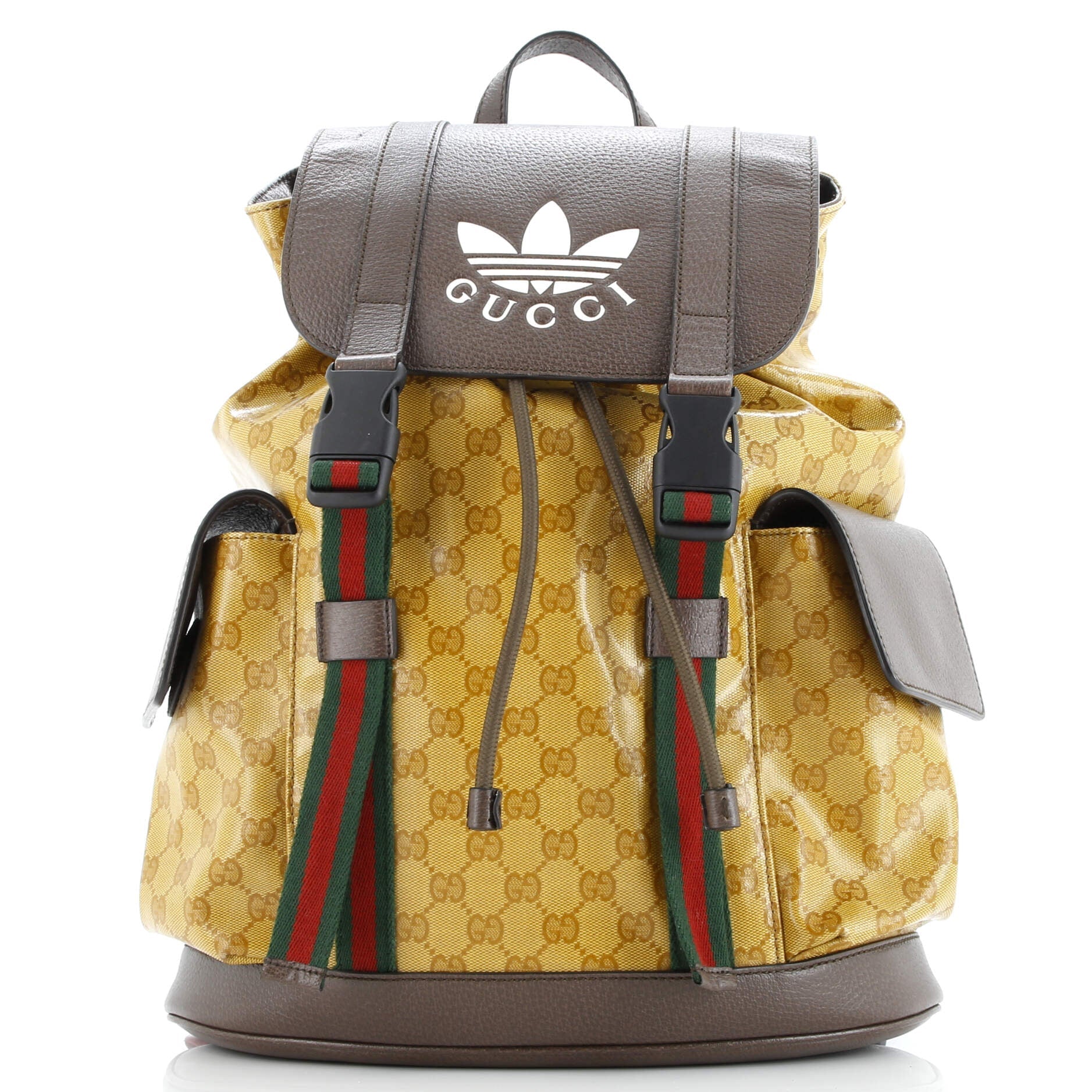 Pre-Loved Gucci x adidas Double Pocket Buckle Backpack GG Coated Canvas Medium