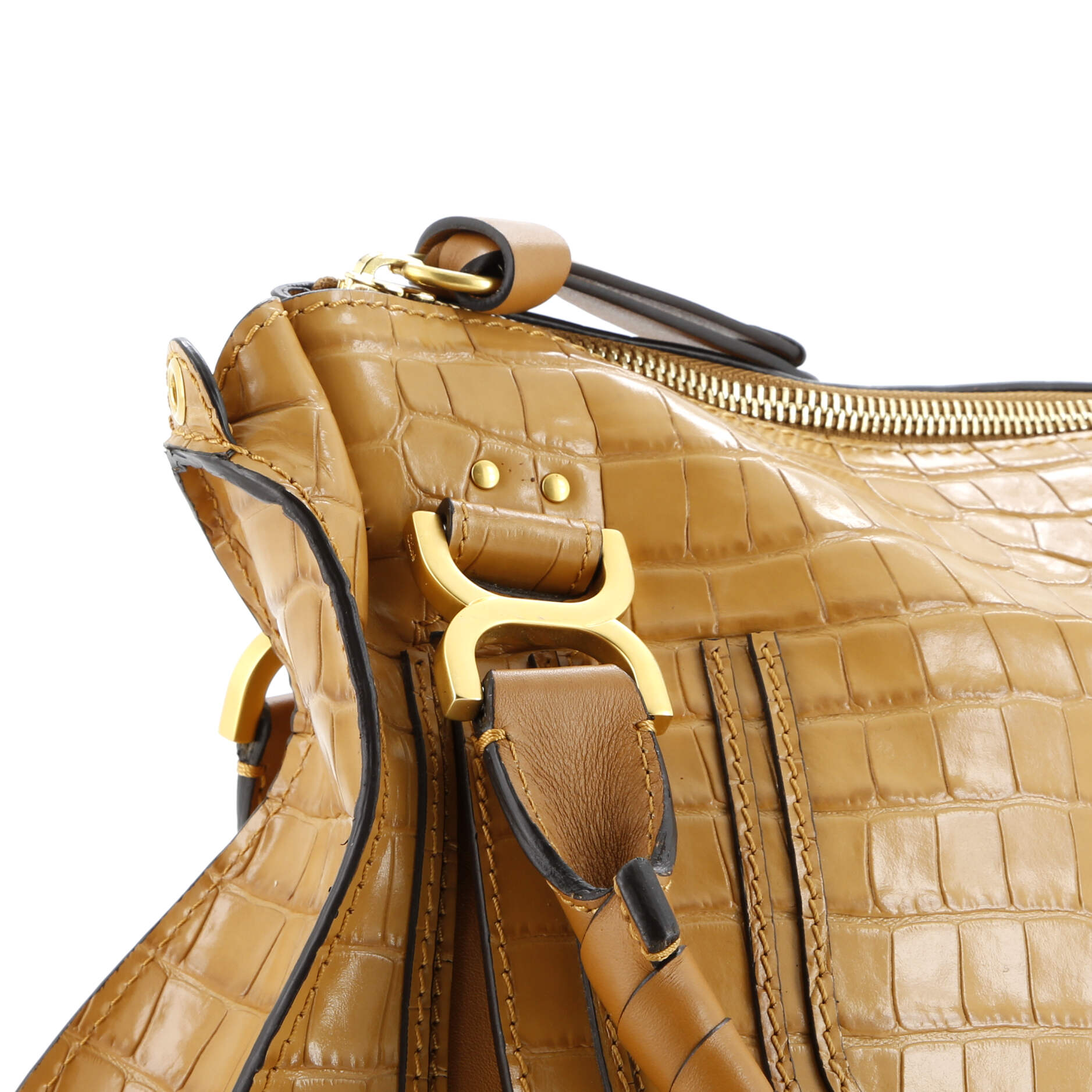 Pre-Loved Chloe Marcie Satchel Crocodile Embossed Leather Medium - Image 6