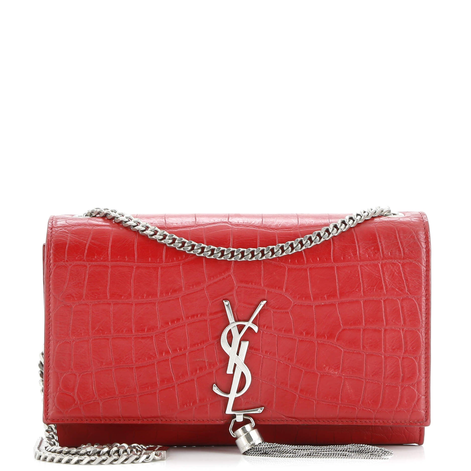 Pre-Loved Saint Laurent Classic Monogram Tassel Crossbody Bag Crocodile Embossed Leather Medium