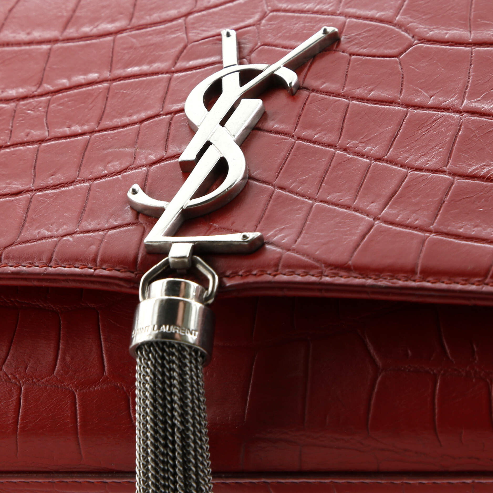 Pre-Loved Saint Laurent Classic Monogram Tassel Crossbody Bag Crocodile Embossed Leather Medium - Image 6