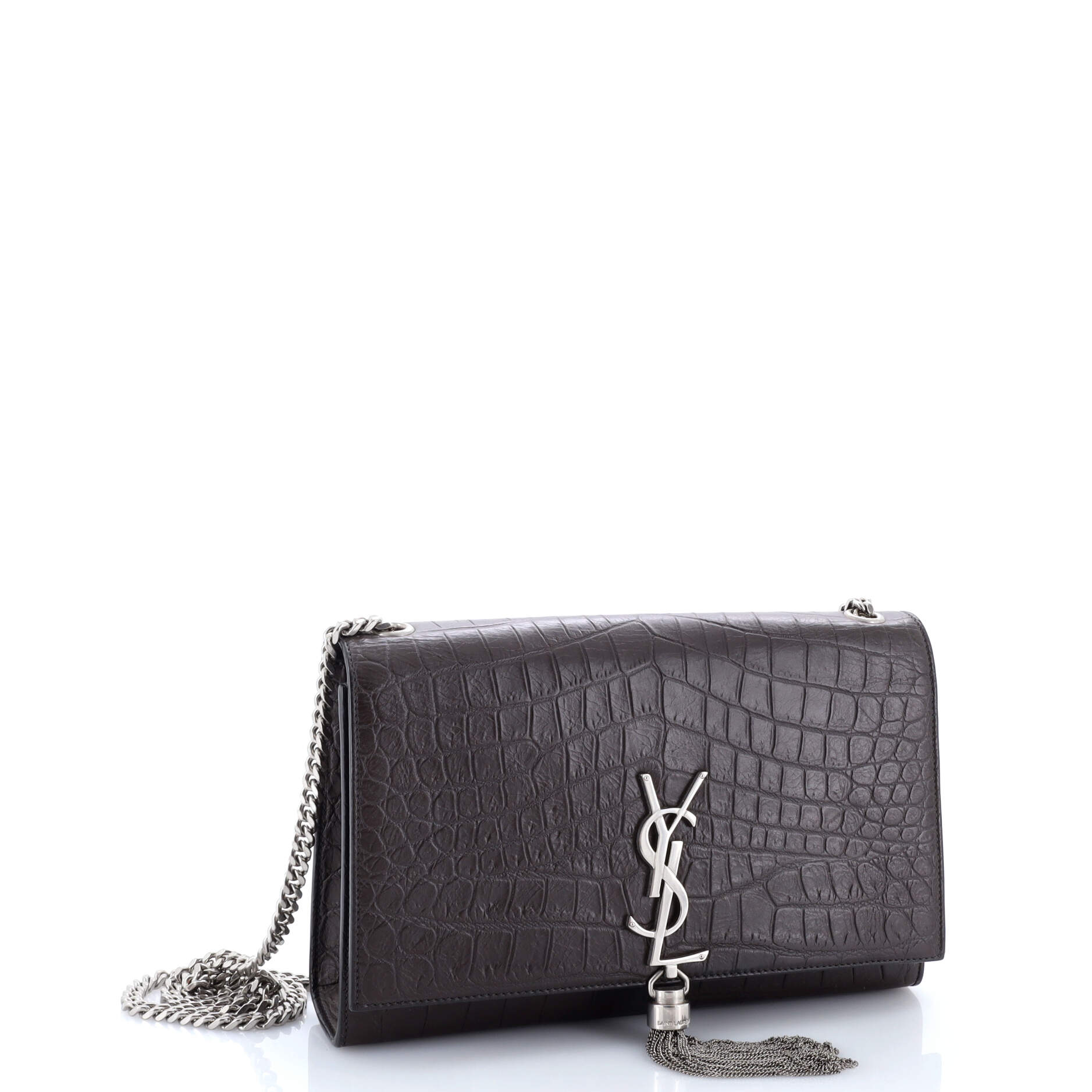 Pre-Loved Saint Laurent Classic Monogram Tassel Crossbody Bag Crocodile Embossed Leather Medium - Image 2