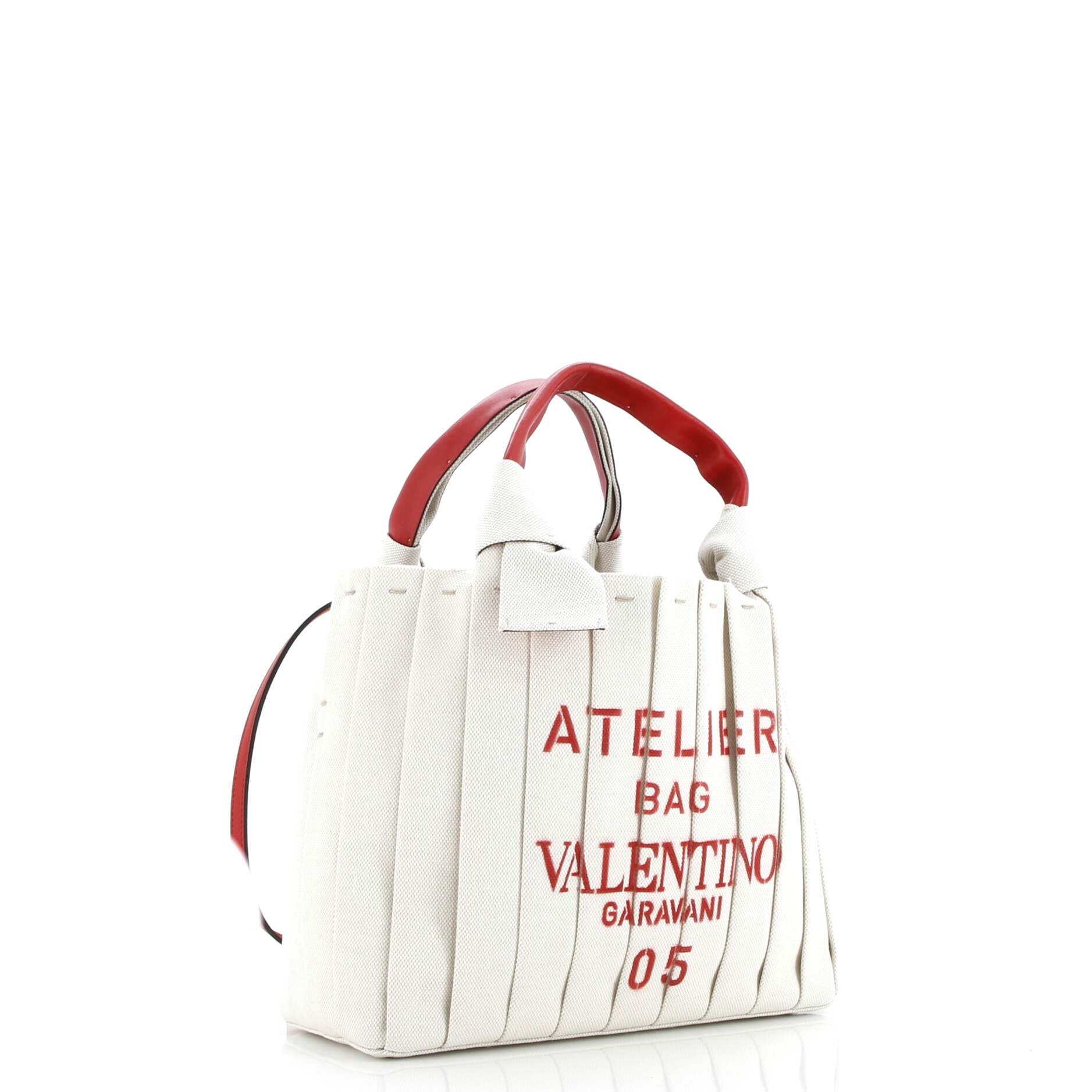Pre-Loved Valentino Atelier 05 Tote Pleated Canvas Medium - Image 3