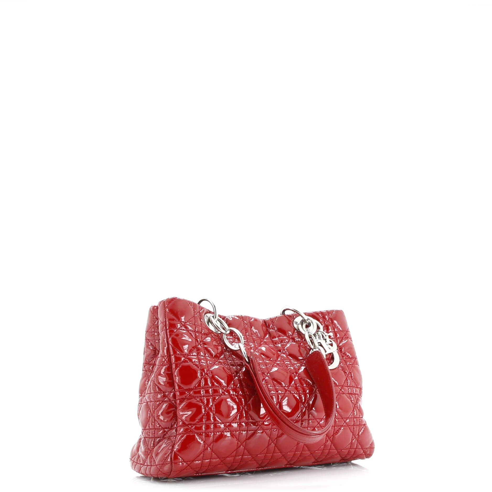 Pre-Loved Christian Dior Soft Shopping Tote Cannage Quilt Patent Small - Image 2